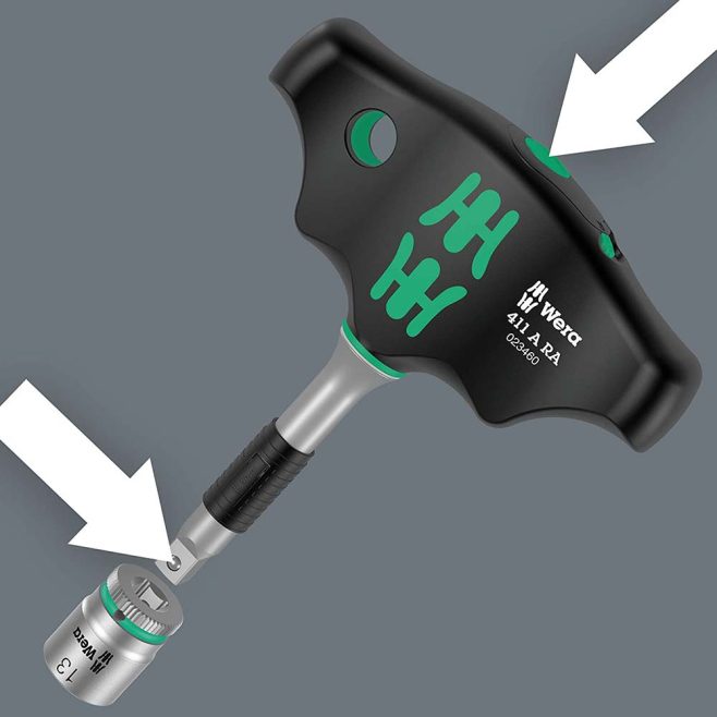 Wera 411 A RA Rapidaptor Ratcheting 1/4" Square Socket T Handle