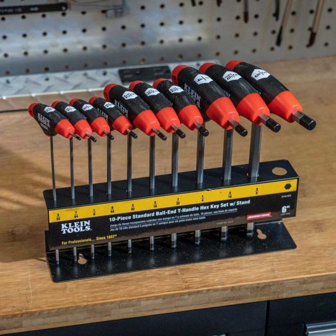 Klein Ball End T-Handle SAE 10 pc Hex Set with Stand