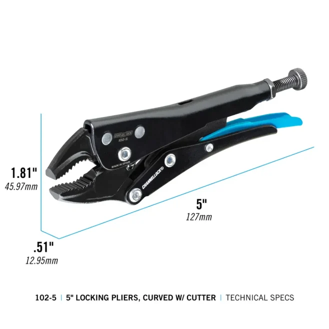 Channellock 5 inch Curved Jaw Locking Pliers with Cutter