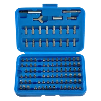 Premium 100-Piece Security Bit Set includes Nut Drivers, Security Bits, Torx, Slotted, Phillips, Square, Pozi, Hex, Socket, and other specialty bits.