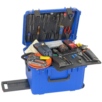 Structured Wiring Installer Tool Kit in PWXB 14" Lifetime Warranty Wheeled Blue Tool Case featuring industry leading tool brands Klein, Knipex, Tempo, Jonard, Platinum, Paladin, Crescent, Ullman, Channellock and more