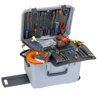 Structured Wiring Installer Tool Kit in PWXG 14" Lifetime Warranty Wheeled Gray Tool Case featuring industry leading tool brands Klein, Knipex, Tempo, Jonard, Platinum, Paladin, Channellock and more
