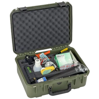 AI / Data Center Fiber Optic Termination Kit in a 7" lifetime warranty hard-sided tool case featuring fiber strippers, crimpers, a fiber safety kit, a Loctite adhesives kit, a 200x fiber scope and more